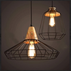 Đèn thả đui gỗ lồng sắt