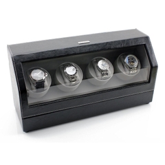 Hộp lắc đồng hồ cơ 4 chiếc Heiden Quad Watch Winder in Black Leather