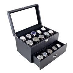 Hộp đựng đồng hồ 20 chiếc Caddy Bay Black Carbon Fiber Watch Box 20 Watches