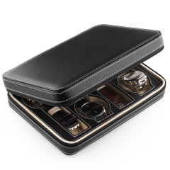 Hộp đựng đồng hồ, dòng du lịch, 8 chiếc Amzdeal Black Leather 8 Slot Zippered Traveler's Watch Case