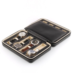 Hộp đựng đồng hồ, dòng du lịch, 8 chiếc Amzdeal Black Leather 8 Slot Zippered Traveler's Watch Case