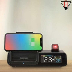 Đồng hồ báo thức, nhiệt độ, độ ẩm tích hợp sạc không dây - la crosse wattz projection alarm clock wireless charging