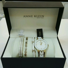 Đồng hồ nữ Anne Klein Womens Gold Tone Ceramic Watch & 3 Bracelet Set