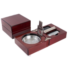 Bộ gạt tàn, bật lửa, dao cắt xì gà Mantello Folding Cherry Wood Cigar Ashtray Set