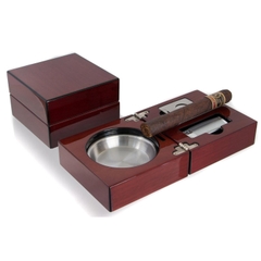 Bộ gạt tàn, bật lửa, dao cắt xì gà Mantello Folding Cherry Wood Cigar Ashtray Set