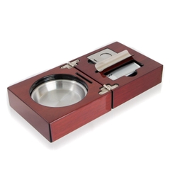 Bộ gạt tàn, bật lửa, dao cắt xì gà Mantello Folding Cherry Wood Cigar Ashtray Set