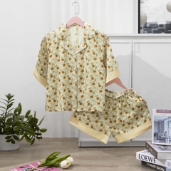 MB19 | Bộ Pijama Đùi In Họa Tiết Hoa Lá