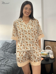 MB19 | Bộ Pijama Đùi In Họa Tiết Hoa Lá