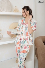 MB11 | Bộ Pijama Lụa Dài Hoa Mustoto