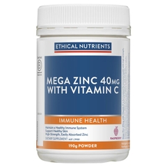Bột bổ sung Kẽm Ethical Nutrients Mega Zinc 40mg with Vitamin C vị Raspberry 190g