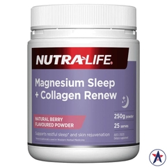 Bột uống hỗ trợ giấc ngủ & tái tạo da Nutra-Life Magnesium Sleep + Collagen Renew 250g