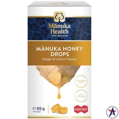Kẹo ngậm mật ong chanh gừng Manuka Health Manuka Honey Drops Lemon & Ginger 15 viên 65g