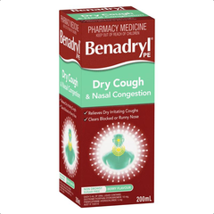 Siro ho khan và nghẹt mũi không buồn ngủ Benadryl PE Dry Cough & Nasal Congestion Non Drowsy Berry 200ml