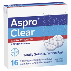 Viên sủi giảm đau, hạ sốt nhanh Aspro Clear Extra Strength Aspirin 500mg 16 viên