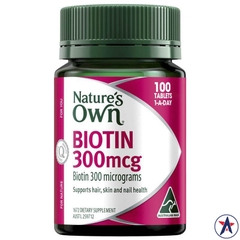 Viên uống Nature's Own Biotin 300mcg đẹp da móng tóc 100 viên