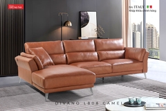 Ghế Sofa Góc chất liệu da bò Ý nhập khẩu Divano L-808 màu Camel