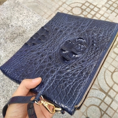 Clutch nam dạng dẹp da cá sấu xanh navy đẹp độc!