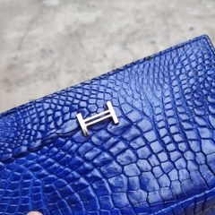 Ví cầm tay nữ gập 2 da cá sấu Xanh navy đẹp chất!