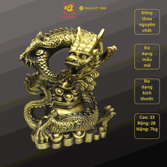Tượng Rồng Cuộn Hũ Vàng - Linh vật phong thủy bằng đồng nguyên chất 33x28x7kg