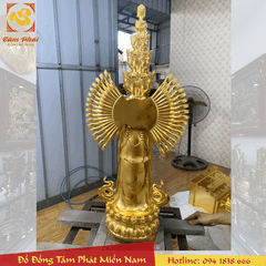 Tượng Phật Thiên Thủ Thiên Nhãn Thập Nhất Diện bằng đồng dát vàng 9999