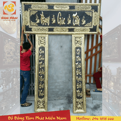 Bộ Đại tự Cuốn thư Câu đối Cửa võng bằng đồng thiết kế cách điệu mạ vàng