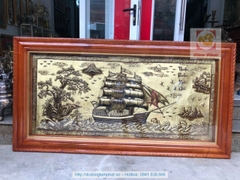 Tranh Thuận Buồm Xuôi Gió bằng đồng xước giả cổ 2m3x1m2