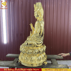 Tượng Quan Thế Âm Bồ Tát cao 90cm bằng đồng đỏ dát vàng 9999 tại xưởng Tâm Phát