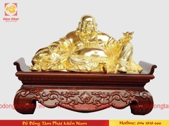 Tượng đồng Phật Di Lặc mạ vàng cao 20cm rộng 40cm