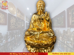Tượng Phật A Di Đà ngồi thiền bằng đồng mạ vàng cao 60cm