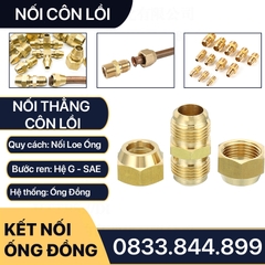 Bộ Nối Hai Đầu Côn Lồi Lã Ống Đồng 6 8 10 12 16mm Cho Điện Lạnh & Khí Nén (Brass Flare Fitting)
