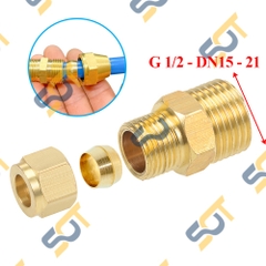 Nối Ren Ngoài 1/2 (21), 1 Đầu Ren 1 Đầu Côn Lõm Hạt Bắp NPT Nối Ống Đồng, Ống PU