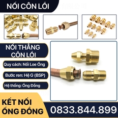 Bộ Nối Thẳng Ren Ngoài 3/8 (17mm) Côn Lồi Lã Ống Đồng NPT Phi 6 8 10 12 16 19mm (Brass Flare Fitting Male Connector NPT)