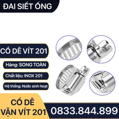 Cổ Dê Vặn Vít Inox 201, Quai Nhê Đai Siết Ống Mềm Inox 201