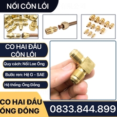 Bộ Nối Co Hai Đầu Côn Lồi Lắp Lã Ống Đồng NPT Phi 6 8 10 12 16mm (Brass Flare Fitting Elbow Connector NPT)