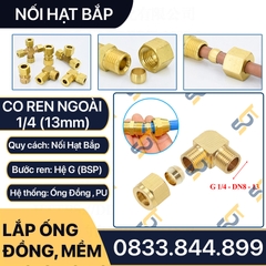 Co Ren Ngoài 1/4 (13), 1 Đầu Ren 1 Đầu Côn Lõm Hạt Bắp NPT Nối Ống Đồng, Ống PU