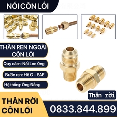 Thân Nối Thẳng Ren Ngoài Côn Lồi Lã Ống Đồng NPT Phi 6 8 10 12 16 19mm (Brass Flare Fitting Male Connector NPT)