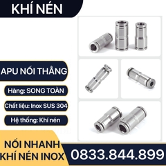 IPU Nối Nhanh Cắm Ống Inox, Nối Thẳng Hai Đầu Cắm Ống APU Inox 304