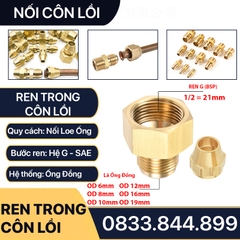 Bộ Nối Thẳng Ren Trong Côn Lồi Lắp Lã Ống Đồng NPT Phi 6 8 10 12 16 19mm (Brass Flare Fitting Female Connector NPT)