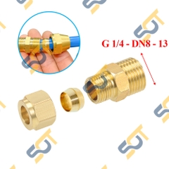 Nối Ren Ngoài 1/4 (13), 1 Đầu Ren 1 Đầu Côn Lõm Hạt Bắp NPT Nối Ống Đồng, Ống PU