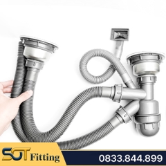 Hộc Đôi Xả Chậu Rửa Chén Bát Có Xả Chống Tràn Kèm Nắp Đậy và Rổ Đựng Rác