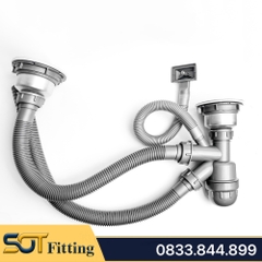 Hộc Đôi Xả Chậu Rửa Chén Bát Có Xả Chống Tràn Kèm Nắp Đậy và Rổ Đựng Rác