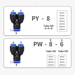 Nối Nhanh Ống Mềm PY, Đầu Nối Nhanh 3 Ngã Chữ Y Phun Sương, Khí Nén