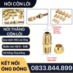 Bộ Nối Thẳng Ren Ngoài 1/8 (9.6m) Côn Lồi Lã Ống Đồng NPT Phi 6 8 10mm (Brass Flare Fitting Male Connector NPT)