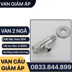 Van Chia Nước 2 Ngã Bồn Cầu Inox 304, Van Giảm Áp Inox Ren 21 Lắp Đặt Chia Nước Bồn Cầu, Vòi Xịt