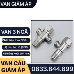 Van T Chia 3 Dòng Nước Bồn Cầu Inox 304, Van Giảm Áp Inox Ren 21 Lắp Đặt Chia Nước Bồn Cầu, Vòi Xịt