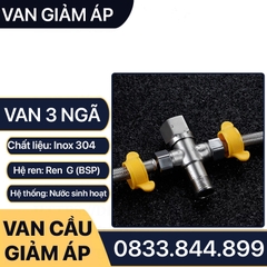 Van T Chia 3 Dòng Nước Bồn Cầu Inox 304, Van Giảm Áp Inox Ren 21 Lắp Đặt Chia Nước Bồn Cầu, Vòi Xịt