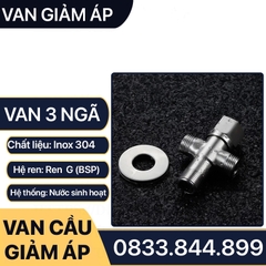 Van T Chia 3 Dòng Nước Bồn Cầu Inox 304, Van Giảm Áp Inox Ren 21 Lắp Đặt Chia Nước Bồn Cầu, Vòi Xịt