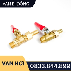 Van Bị Khóa Đồng Phi 1/4 (13) Bằng Đồng - Hai Đầu Ren Ngoài Kèm Đuôi 8mm - Loại Dày