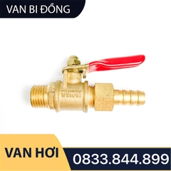 Van Bị Khóa Đồng Phi 1/4 (13) Bằng Đồng - Hai Đầu Ren Ngoài Kèm Đuôi 8mm - Loại Dày