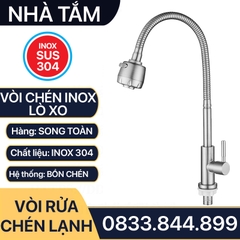 Vòi Rửa Chén Lò Xo Inox 304, Vòi Chén Cổ Lò Xo Tăng Áp Inox 304 Cổ 24mm - Chân ren 21